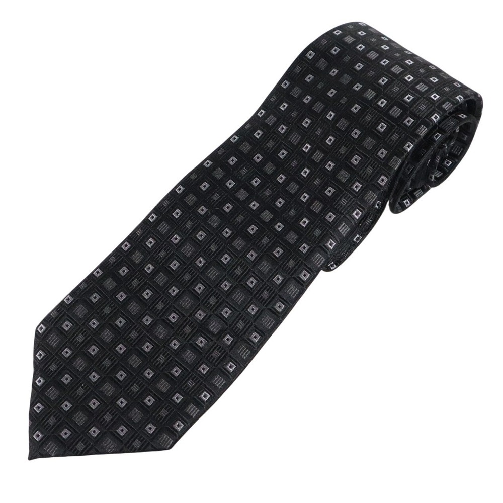 Beau‎ Brummell Soho Black Silver Jacquard Silk Geometric Necktie Hand Made
